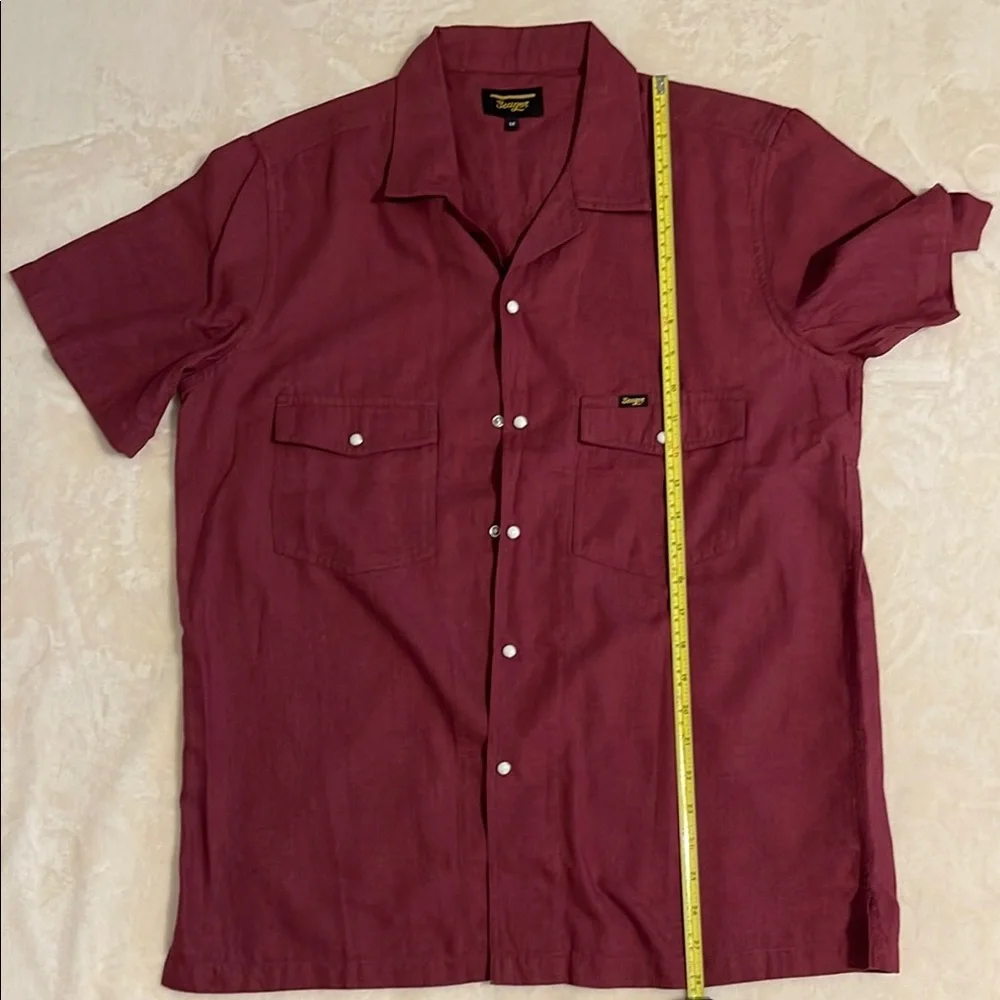 Seager Burgandy Casual Button Down Shirt with Camp Collar - Picture 6 of 7